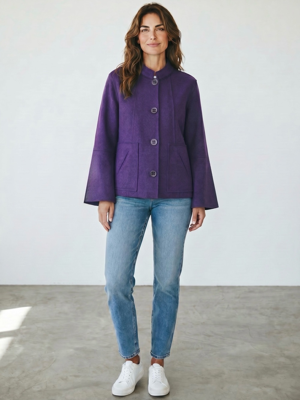New Coldwater Creek Wool Blend Purple Button Front Jacket Size M